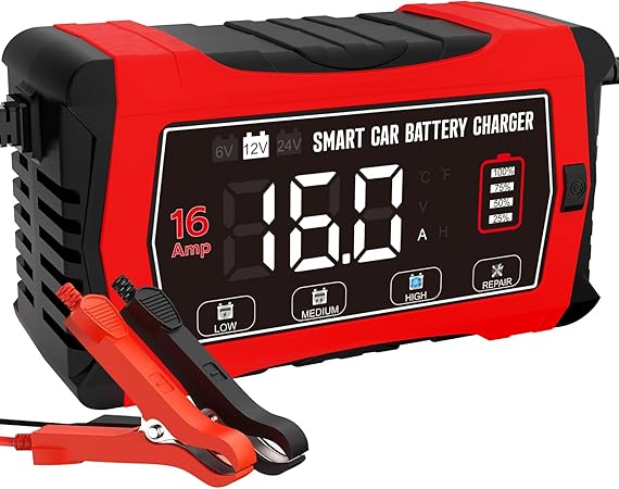 smart fuldautomatisk batterioplader, 6V/12V/24V 16A